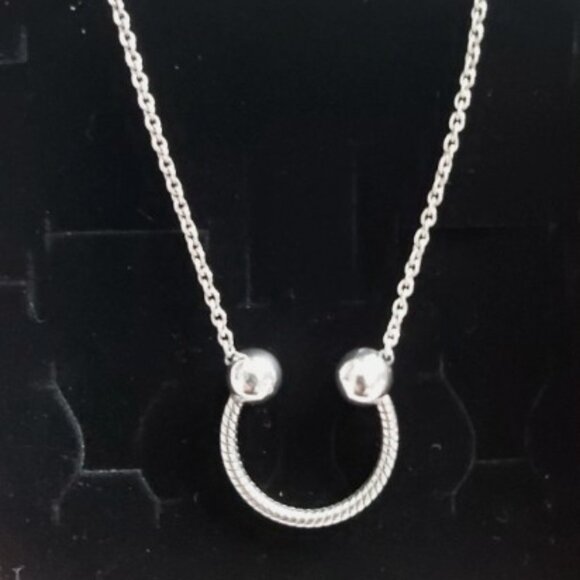 Authentic Pandora Sterling Silver U-shape Charm Pendant Necklace 392747C00-45 - Picture 14 of 16